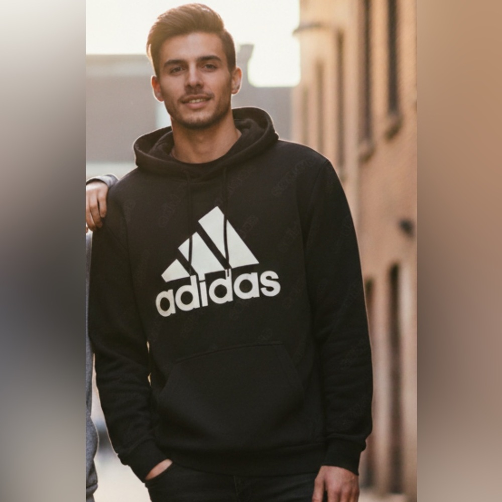Adidas Black Pullover Hoodie – Tonal Logo Print - Medium - Unisex